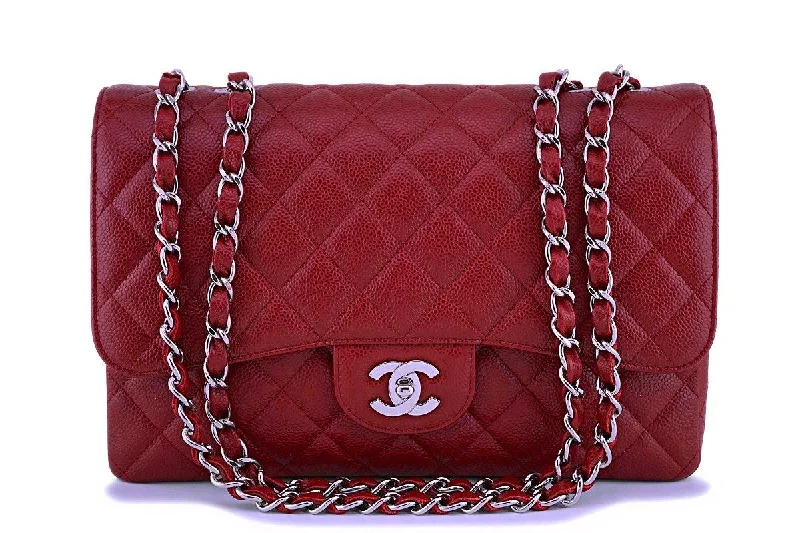 09C Chanel Dark Red Caviar Classic Jumbo Flap Bag SHW