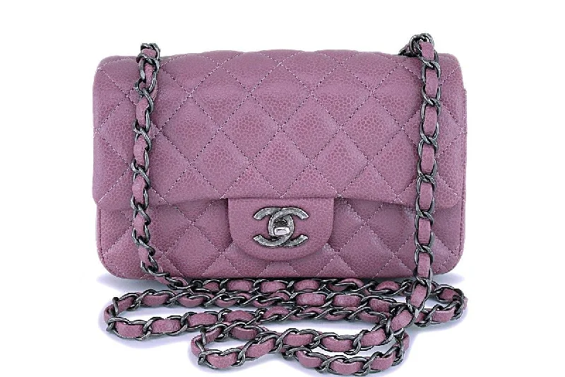 15B Chanel Mauve Pink-Violet Caviar Rectangular Mini Classic Flap Bag RHW