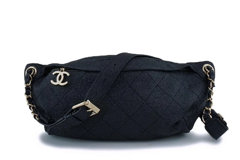 17P Chanel Black Soft Caviar Fanny Pack Belt Bag GHW