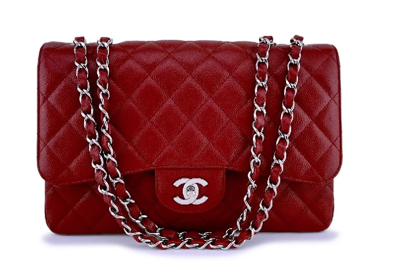 Chanel 09C Red Caviar Jumbo Classic Flap Bag SHW