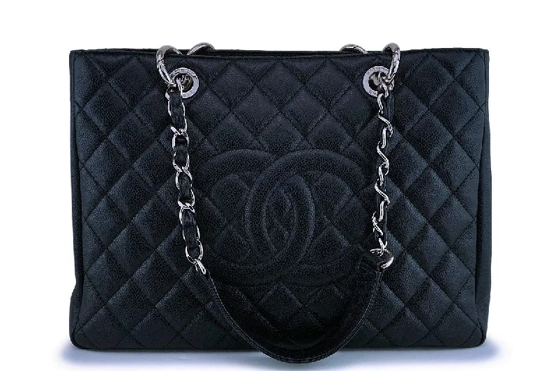 Chanel Black Caviar Classic Grand Shopper Tote GST Shopping Bag SHW