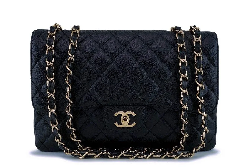 Chanel Black Caviar Jumbo Classic Flap Bag 24k GHW