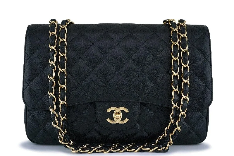 Chanel Black Caviar Jumbo Large Classic Flap Bag GHW