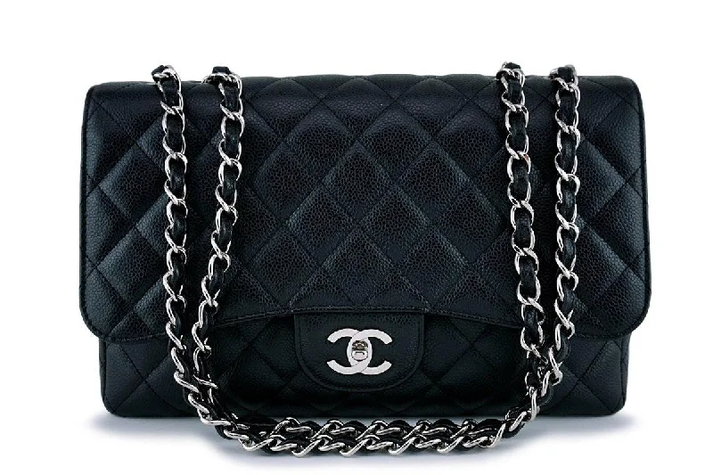 Chanel Black Caviar Jumbo Quilted Classic Flap Bag SHW