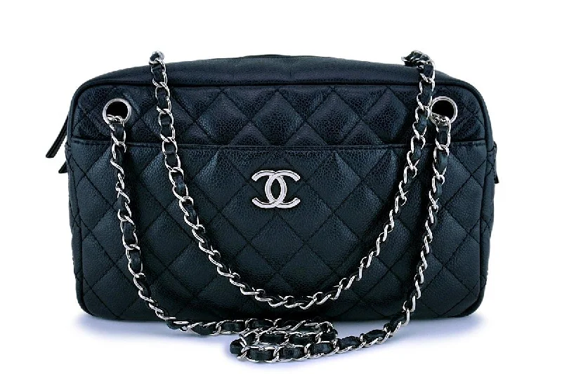 Chanel Black Caviar Large Classic Camera Case Bag SHW