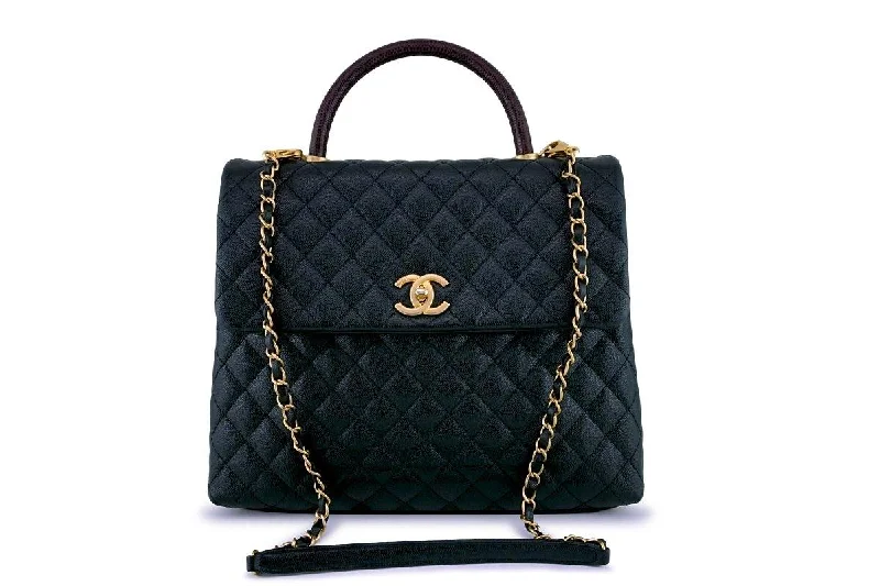 Chanel Black Caviar/Lizard Coco Handle Shoulder Flap Kelly 2-Way Tote Bag