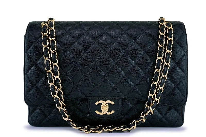 Chanel Black Caviar Maxi Quilted Classic Jumbo XL Double Flap Bag GHW