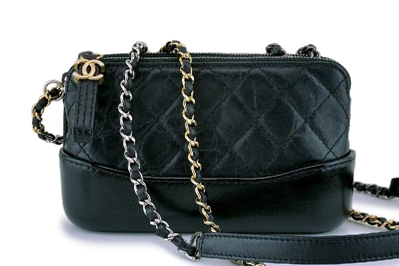 Chanel Black Gabrielle WOC Double Zip Clutch Wallet on Chain Bag