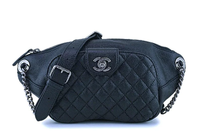 Chanel Black Grained Calfskin Quilted Classic Fanny Pack Bag RHW