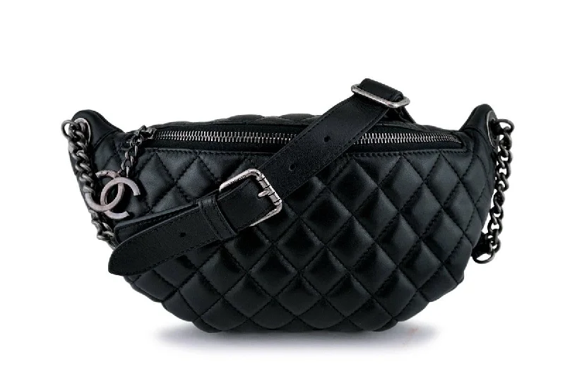 Chanel Black Lambskin Banane Fanny Pack Waist Bag RHW (pristine)