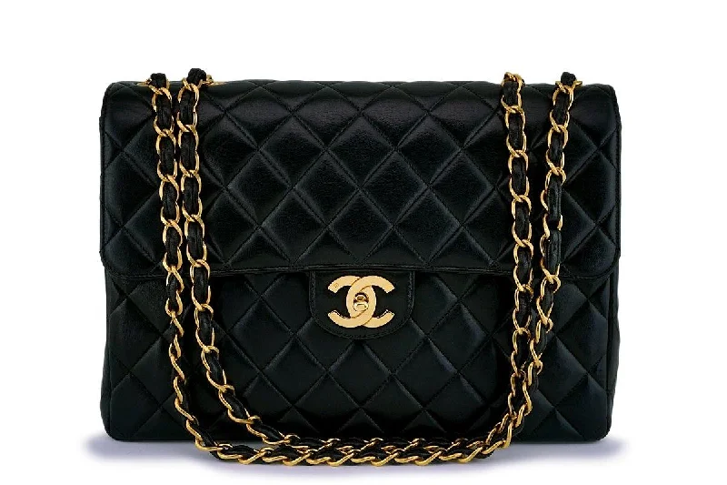 Chanel Black Lambskin Classic Jumbo Flap Bag 24k GHW