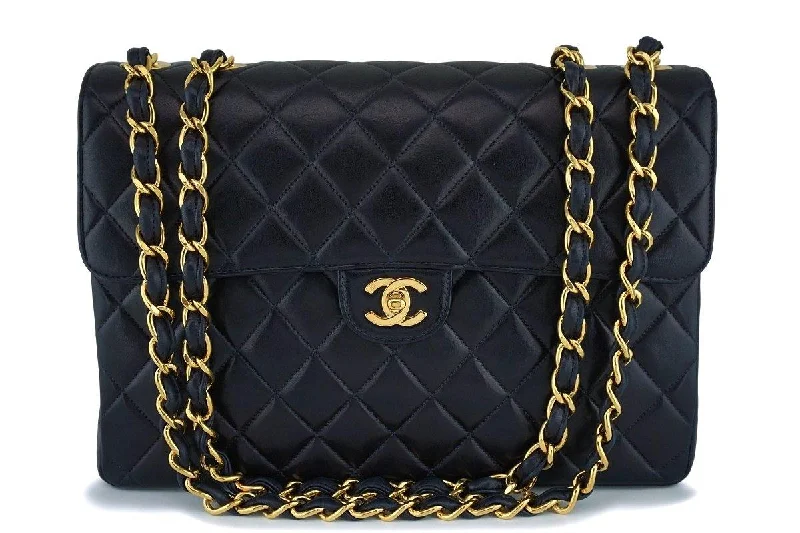 Chanel Black Lambskin Jumbo Classic Flap Bag 24k GHW