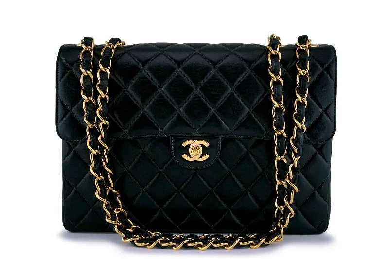 Chanel Black Lambskin Jumbo Classic Quilted Flap Bag 24k GHW