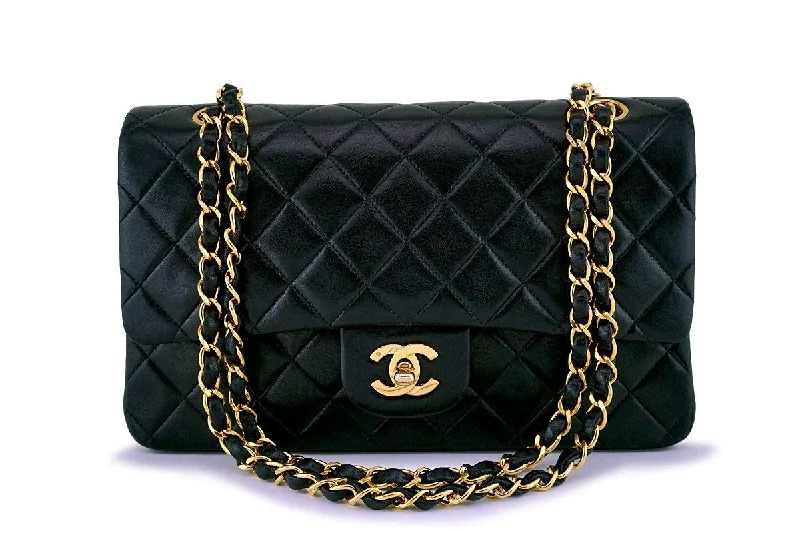 Chanel Black Lambskin Medium Classic Double Flap Bag 24k GHW