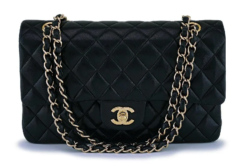 Chanel Black Lambskin Medium Classic Double Flap Bag 24k GHW