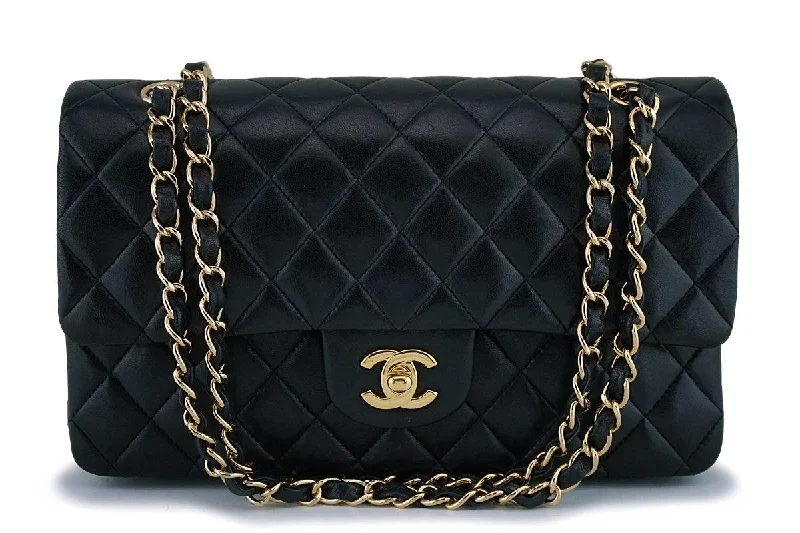 Chanel Black Lambskin Medium Classic Double Flap Bag 24k GHW