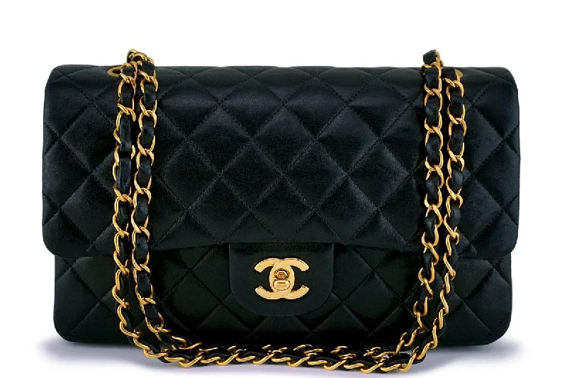 Chanel Black Lambskin Medium Classic Double Flap Bag 24k GHW