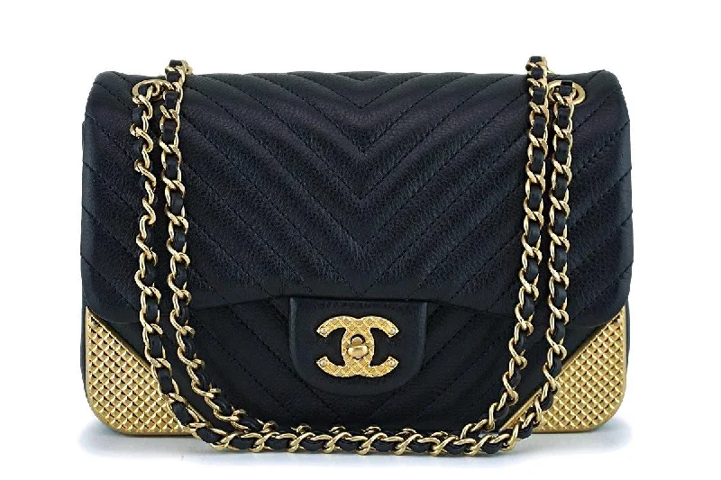 Chanel Black Limited Rock the Corner Rectangular Mini Chevron Classic Flap Bag GHW