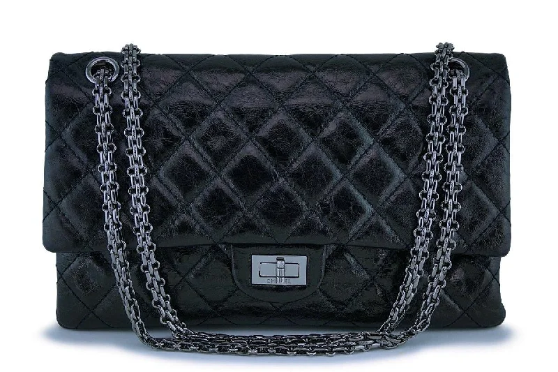 Chanel Black Metallic 226 Medium Reissue 2.55 Classic Double Flap Bag Shiny RHW