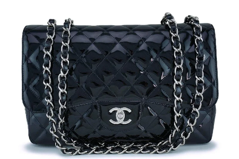 Chanel Black Patent Jumbo Classic Flap Bag SHW