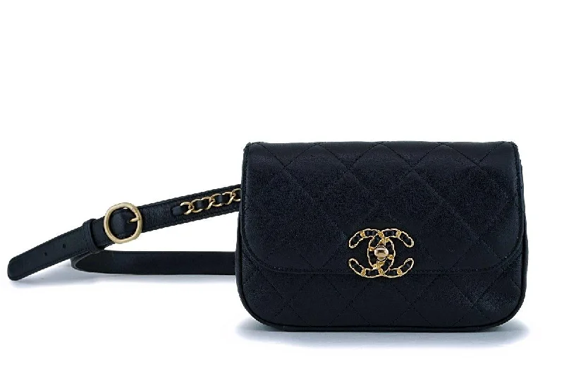 Chanel Black Quilted Infinity Woven Chain Waist Bag Fanny Pack GHW