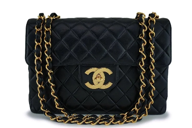 Chanel Black Vintage Lambskin Jumbo Classic Flap Bag 24k GHW