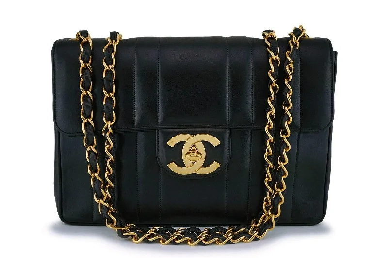 Chanel Black Vintage Lambskin Mademoiselle Jumbo Classic Flap Bag 24k GHW