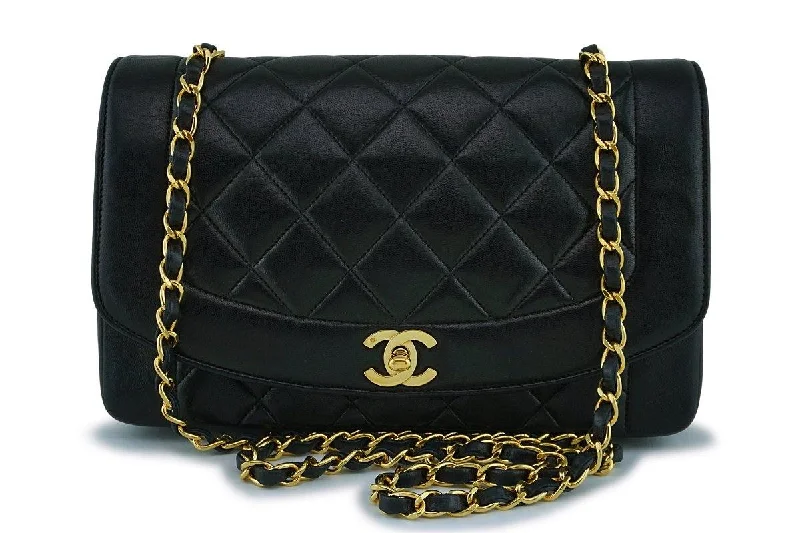 Chanel Black Vintage Lambskin Medium Diana Classic Flap Bag 24k GHW