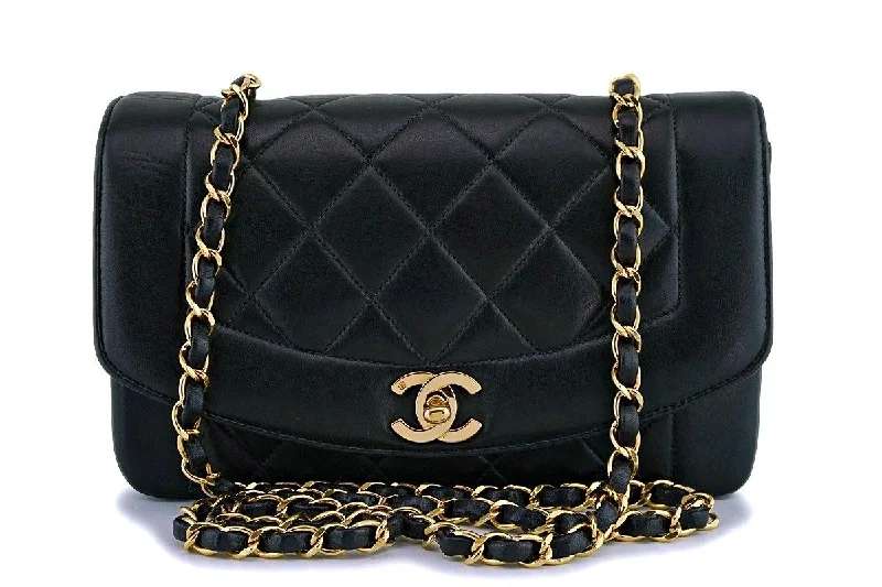 Chanel Black Vintage Lambskin Small Diana Classic Flap Bag 24k GHW