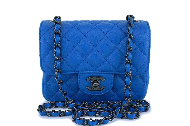 Chanel Blue Classic Quilted Square Mini 2.55 Flap Bag So Black HW