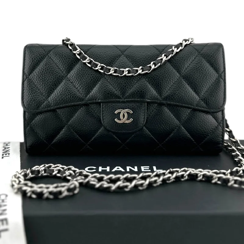 CHANEL Black Caviar Leather SHW Classic Flap Wallet