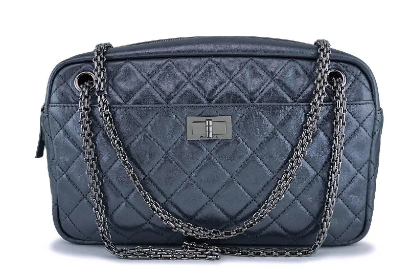 Chanel Dark Gray Silver Metallic Reissue Classic Camera Case Bag RHW