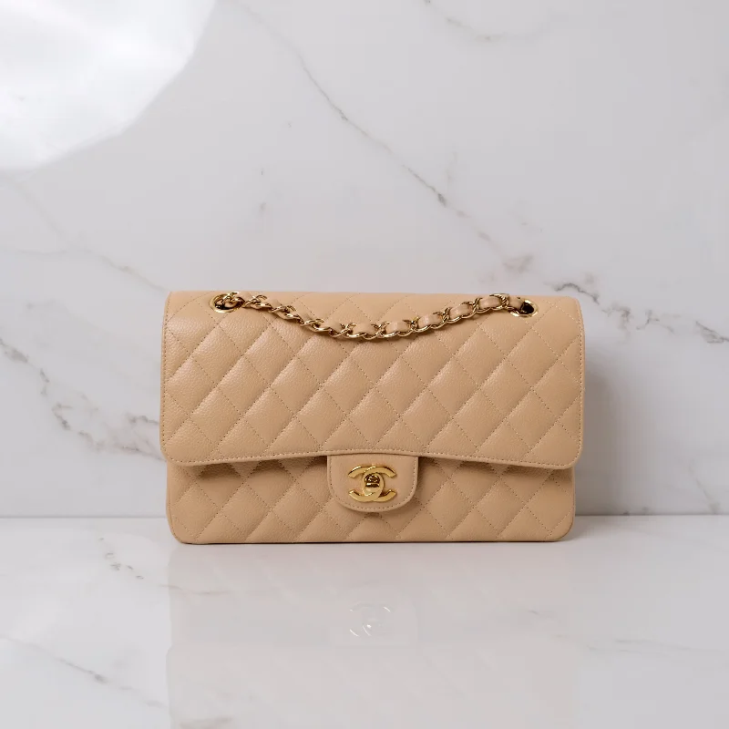 Chanel Double Flap Medium Beige - Microchip