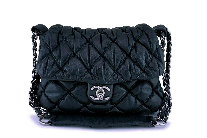 Chanel Gray-Black Jumbo Size Soft Bubble Quilt Flap Bag