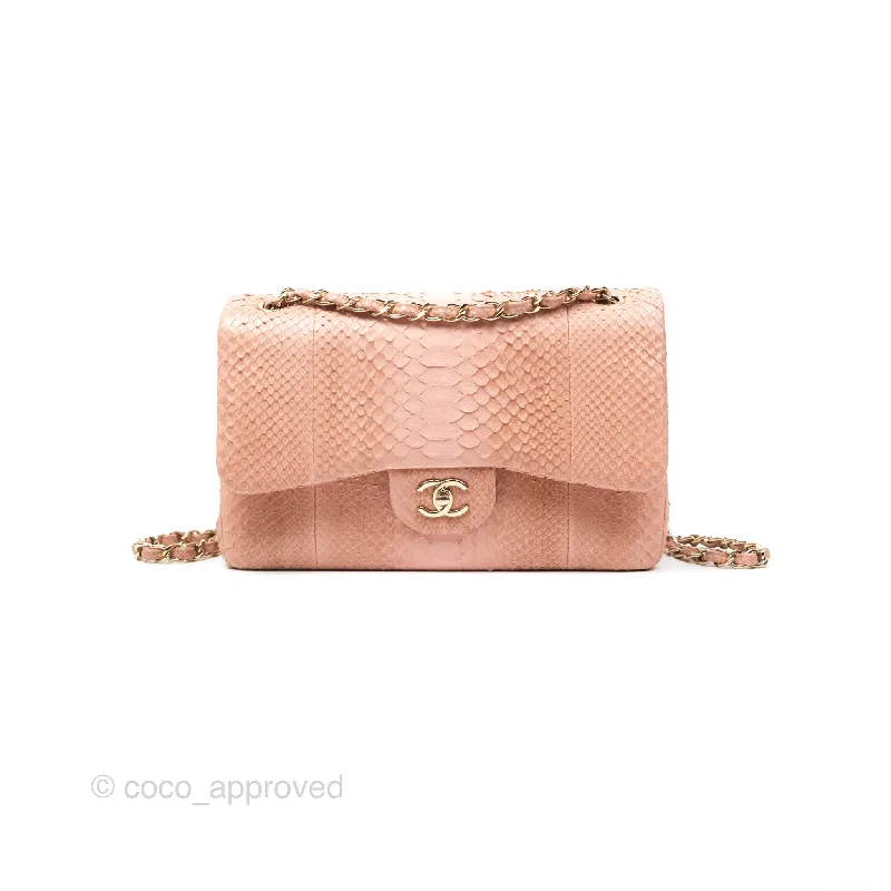 Chanel Jumbo Double Flap Python Pink Gold Hardware