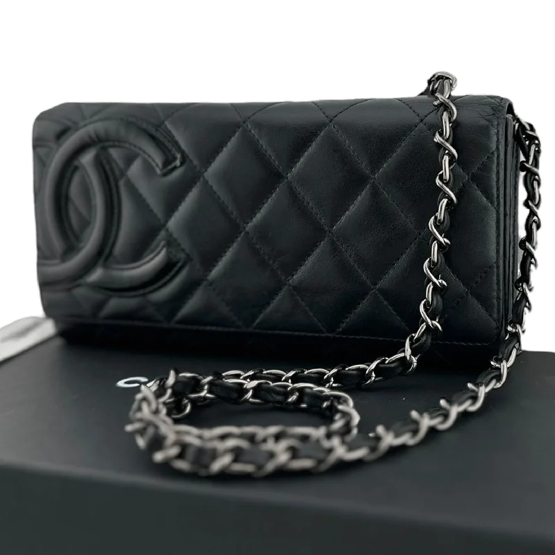 CHANEL Black Lambskin Cambon Full Flap Wallet