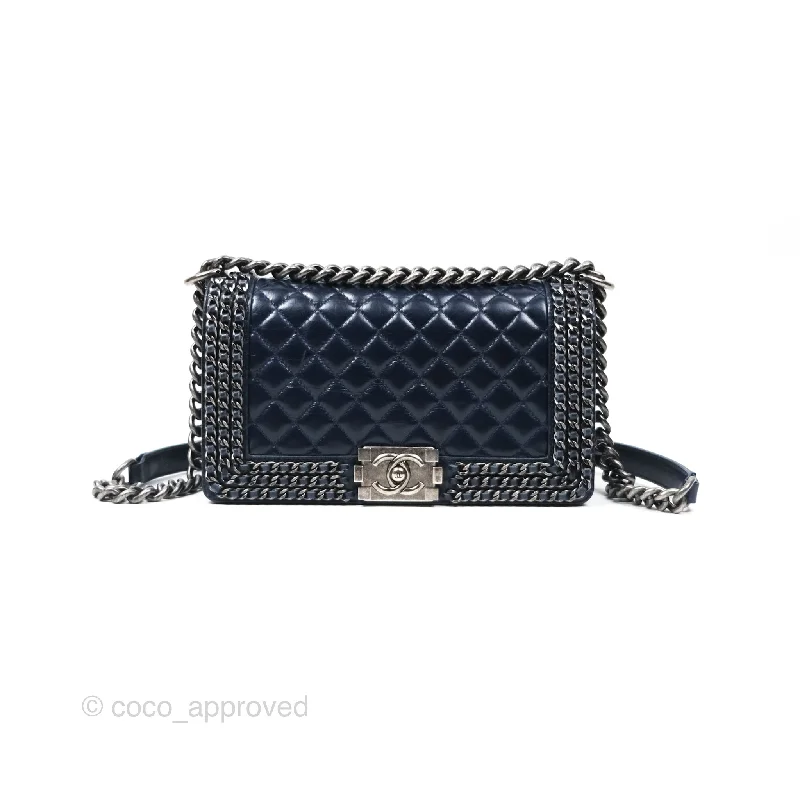 Chanel Medium Chain Edge Boy Quilted Navy Aged Glazed Calfskin Ruthenium Hardware