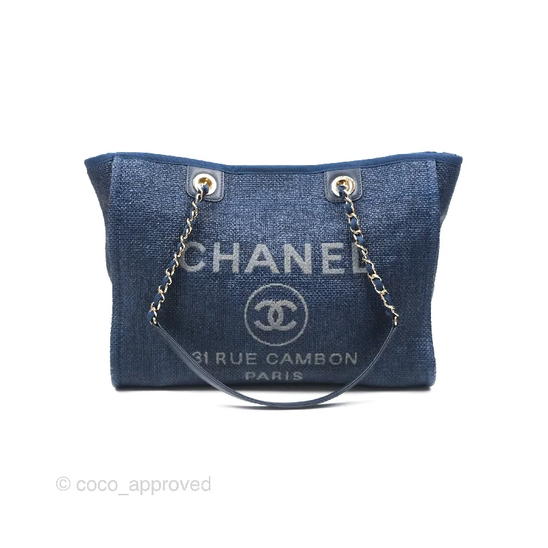 Chanel Medium Deauville Navy Canvas Gold Hardware