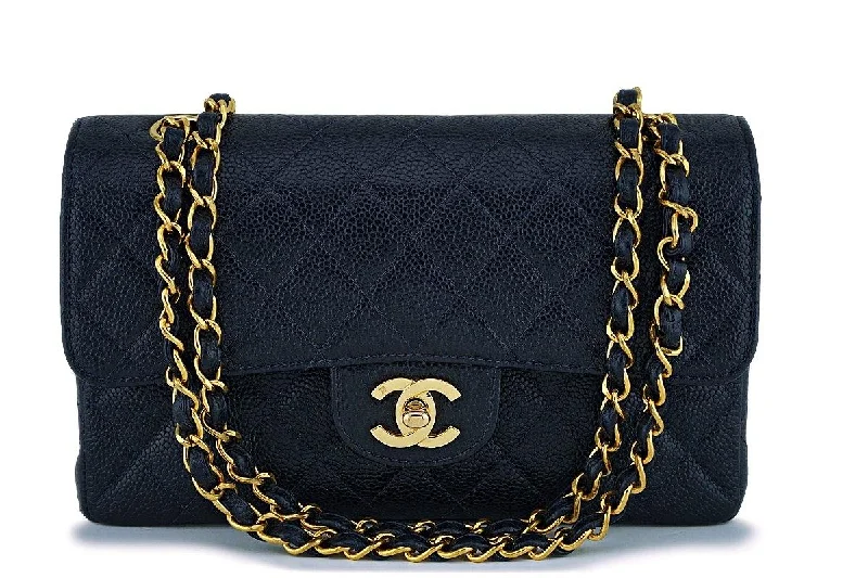 Chanel Midnight Navy Blue-Black Caviar Small Classic Double Flap Bag 24k GHW