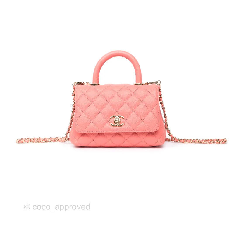 Chanel Mini Coco Handle Quilted Pink Caviar Gold Hardware