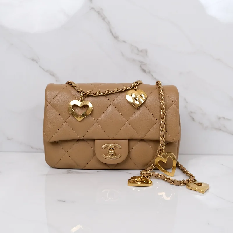 Chanel Mini Flap Quilted Heart Charm Dark Beige GHW