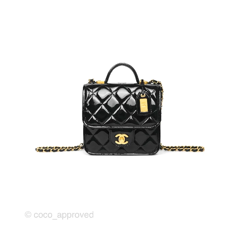 Chanel Mini School Memory Top Handle Flap Black Patent 22K