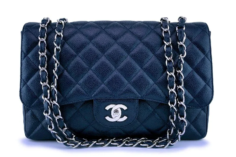 Chanel Navy Blue Caviar Jumbo Classic Flap Bag SHW