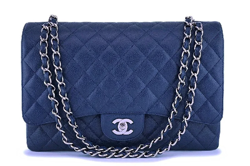 Chanel Navy Blue Caviar Maxi "Jumbo XL" Classic Flap Bag SHW