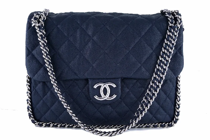 Chanel Navy Blue Chain Around Maxi Luxe Flap Bag