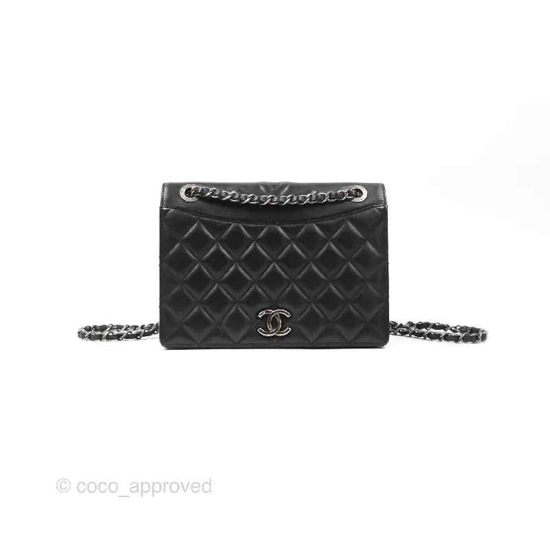 Chanel Quilted Ballerina Small Flap Bag Black Lambskin Ruthenium Hardware