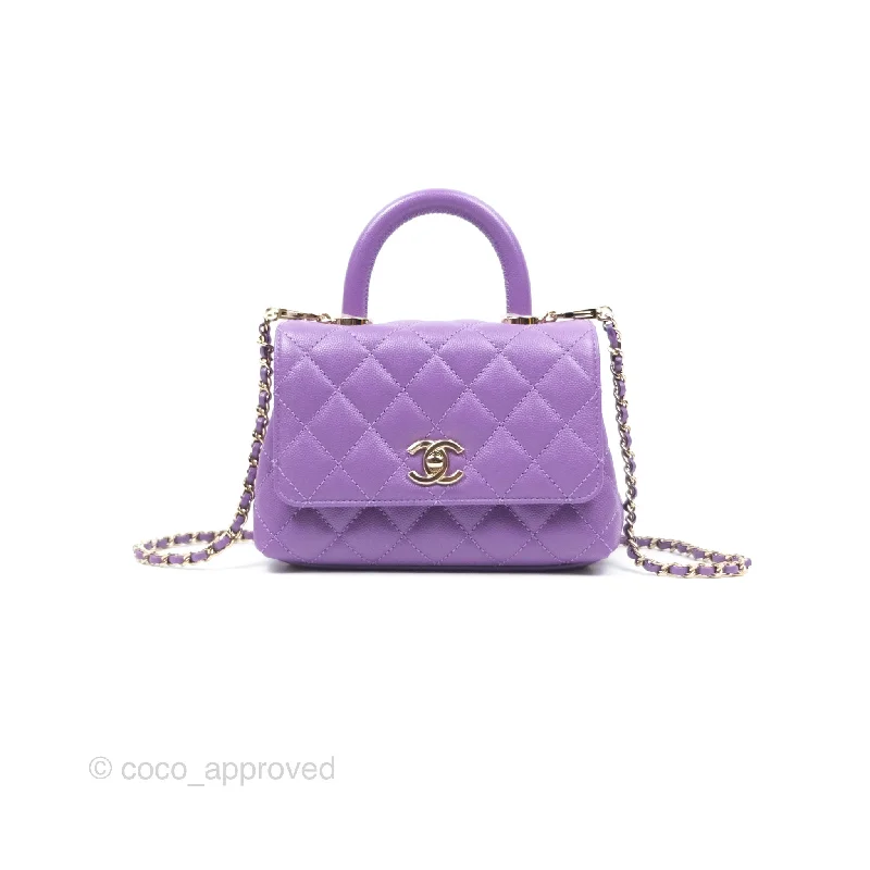 Chanel Quilted Mini Coco Handle Caviar Purple Gold Hardware