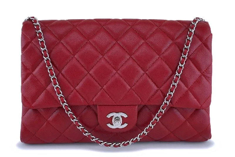 Chanel Red Caviar Classic Timeless Clutch Flap w Chain Bag SHW