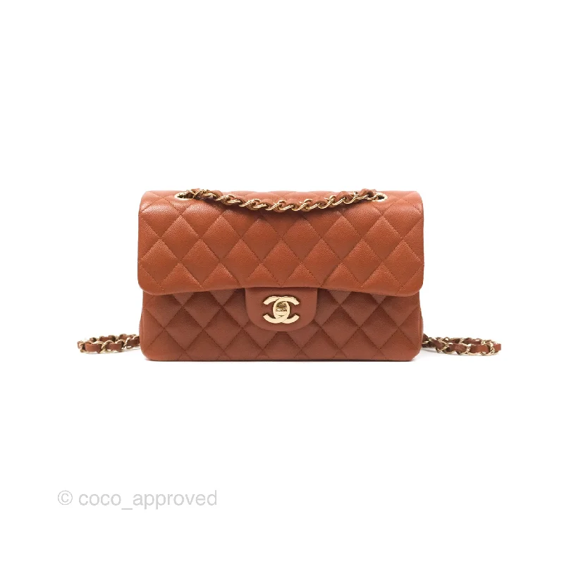 Chanel Small S/M Classic Flap Quilted Brown Caviar Gold Hardware