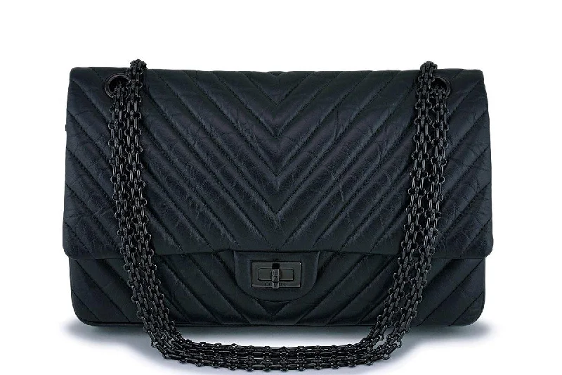 Chanel So Black Reissue 226 Chevron Medium-Large 2.55 Double Flap Bag